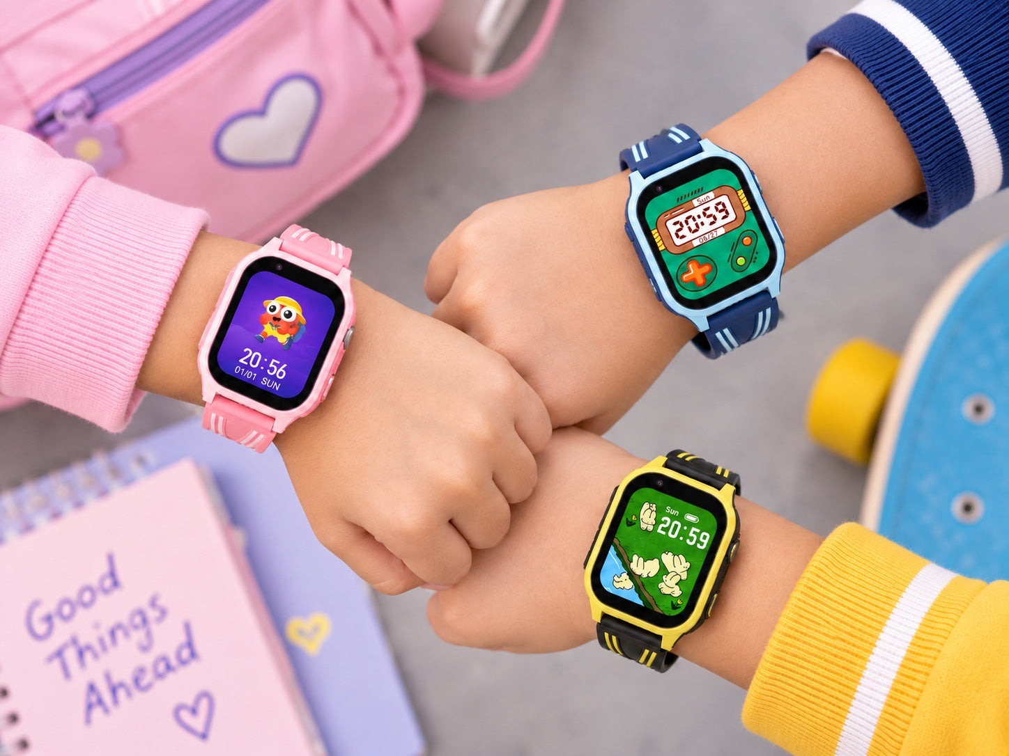 Children wearing Gizmo Kids smartwatches